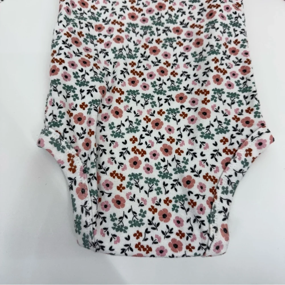 Carter’s Child Of Mine Pink Green White Boho Floral Ruffle Long Sleeve Bodysuit